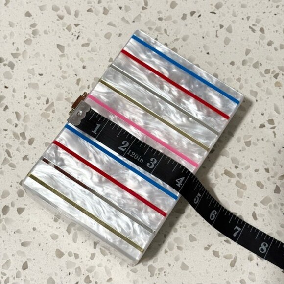 Milly Box Acrylic Clutch Swarovski Crystal Rainbow Stripe Removable Chain - Picture 13 of 14